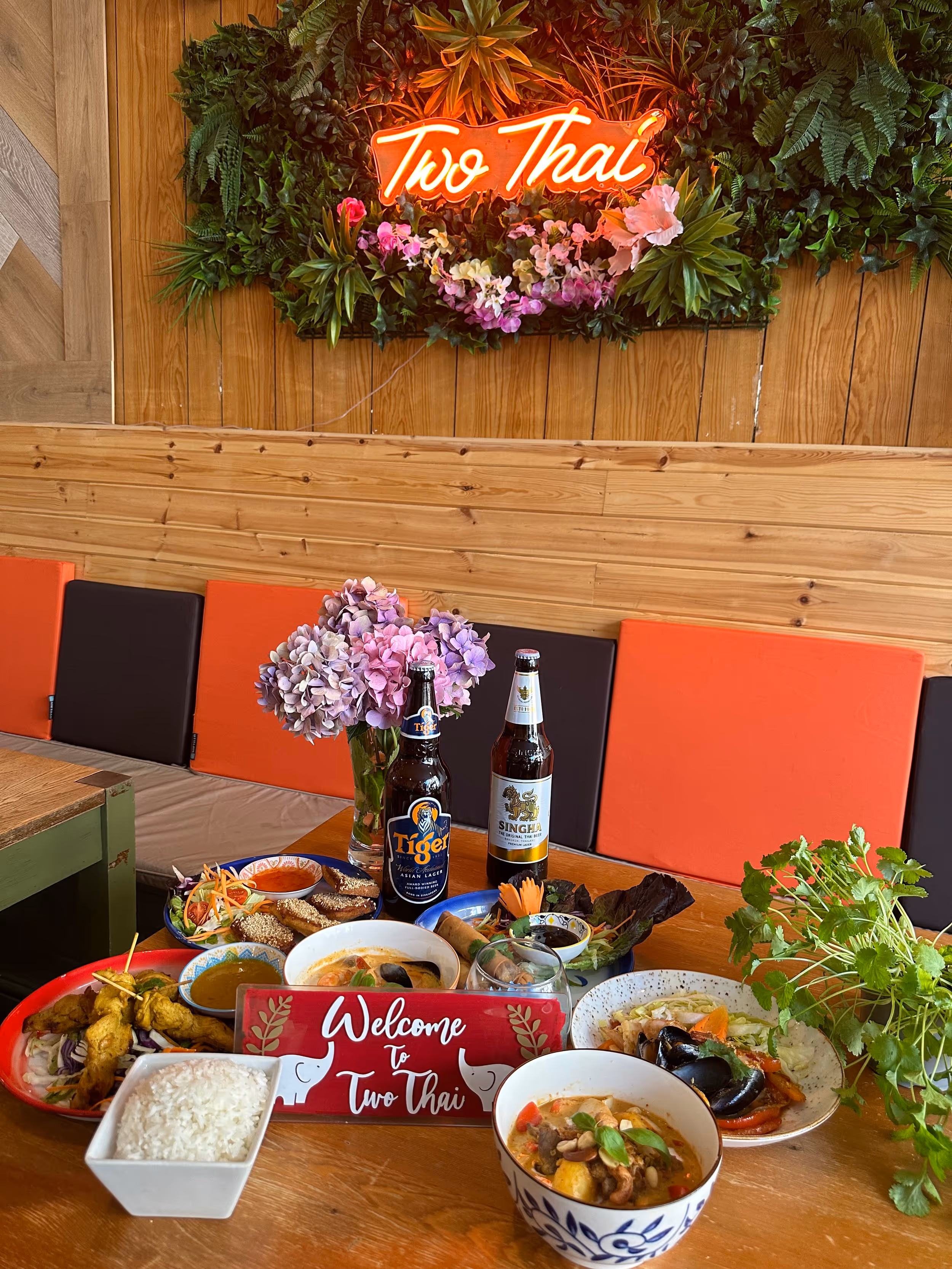A spread of Thai dishes at Two Thai