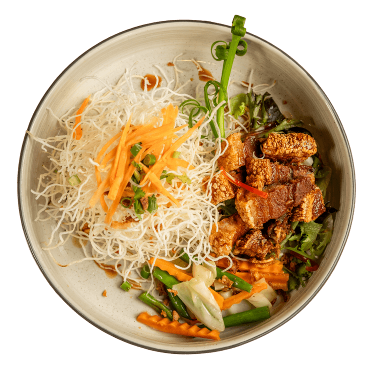 Pad makham with crispy belly pork and crispy noodle